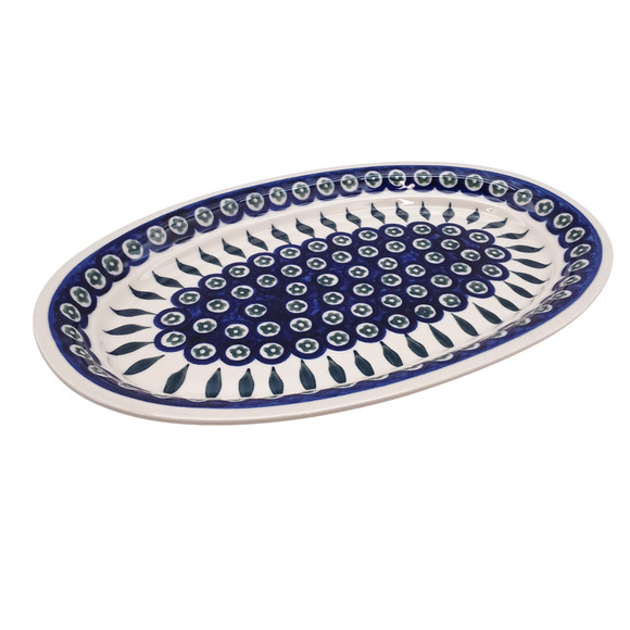 Polish Pottery Blue Floral Oval Platter by Zaklady Boleslaweic Hand Made Poland - Picture 1 of 10